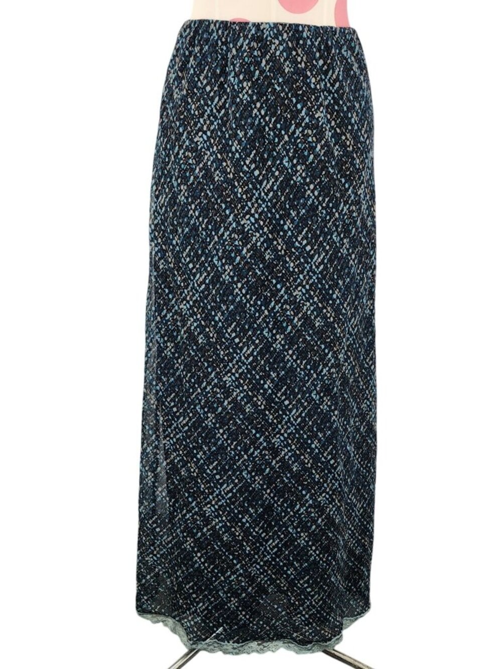 Vintage Women's Cato Woman 90's/Y2K Maxi Geometric Skirt Lace Trim 14/16 Flowy
